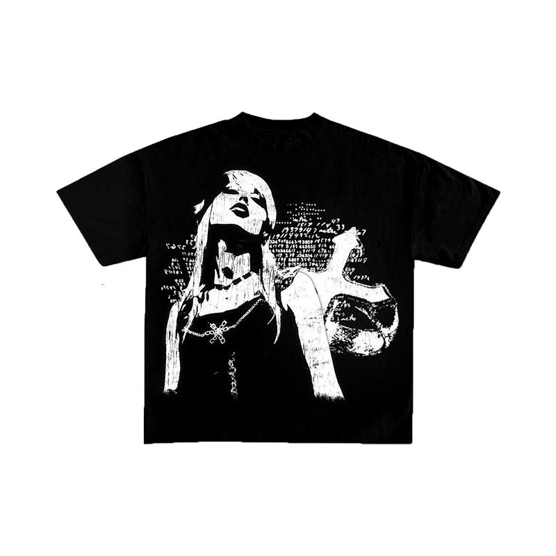 EMO Hip Hop Mens Y2K Pure Cotton Tshirt Harajuku Graphic Printed Long Sleeve Rock Gothic Super Punk Retro w240822