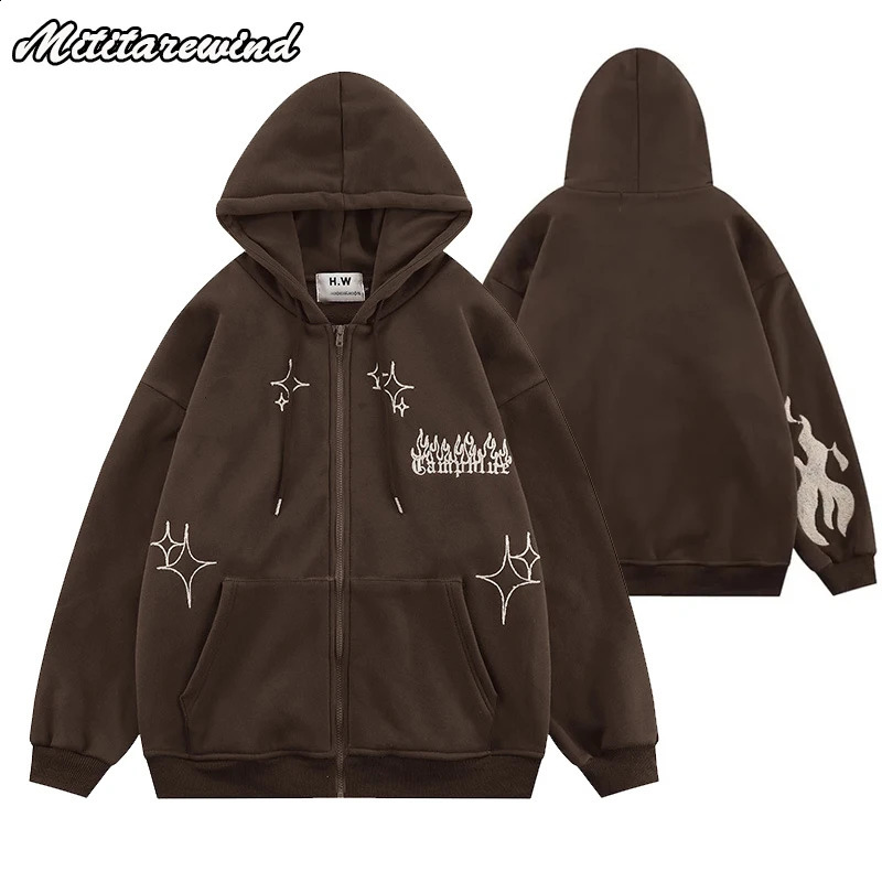 Hip Hop Streetwear Vintage Y2k Zip Up Hoodies for Men Embroidery Cotton Hooded Casual Loose Oversized Hoodies Sweatshirts Men 240823