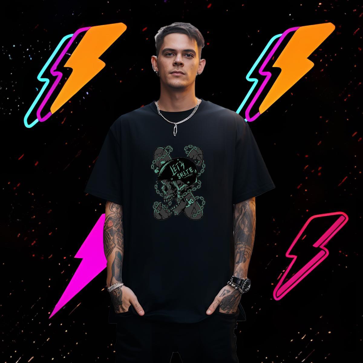 Loose Fit T-Shirts for Men 230g Cotton skull Daily Outfit Oversized 4XL Breathable Short Sleeve Men Tees Fashion Design Polos