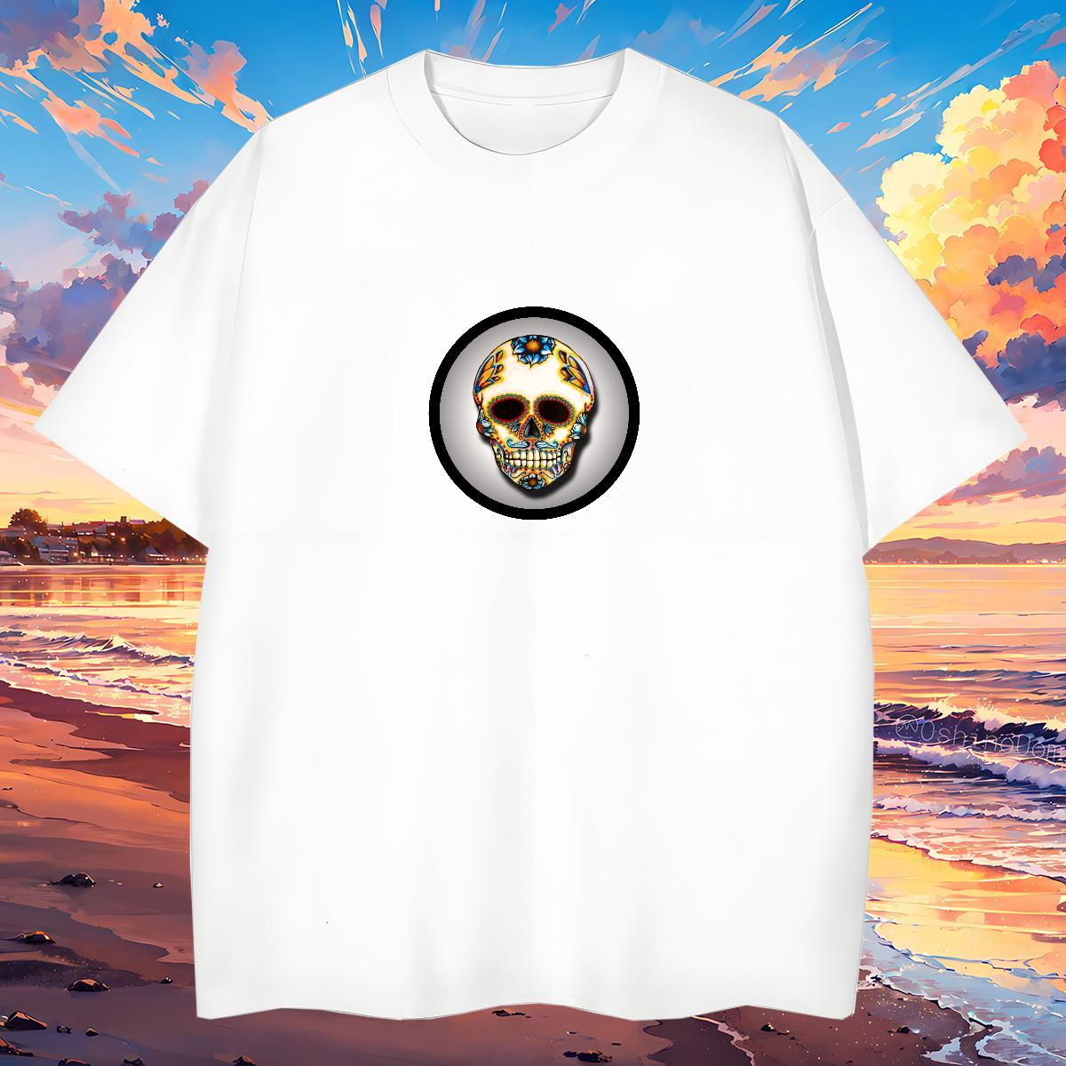 TOP Quality Men T Shirts 230g 100% Cotton skull Sports Casual Oversized 3XL 4XL O Neck Short Sleeves Couples T Shirts New Tees