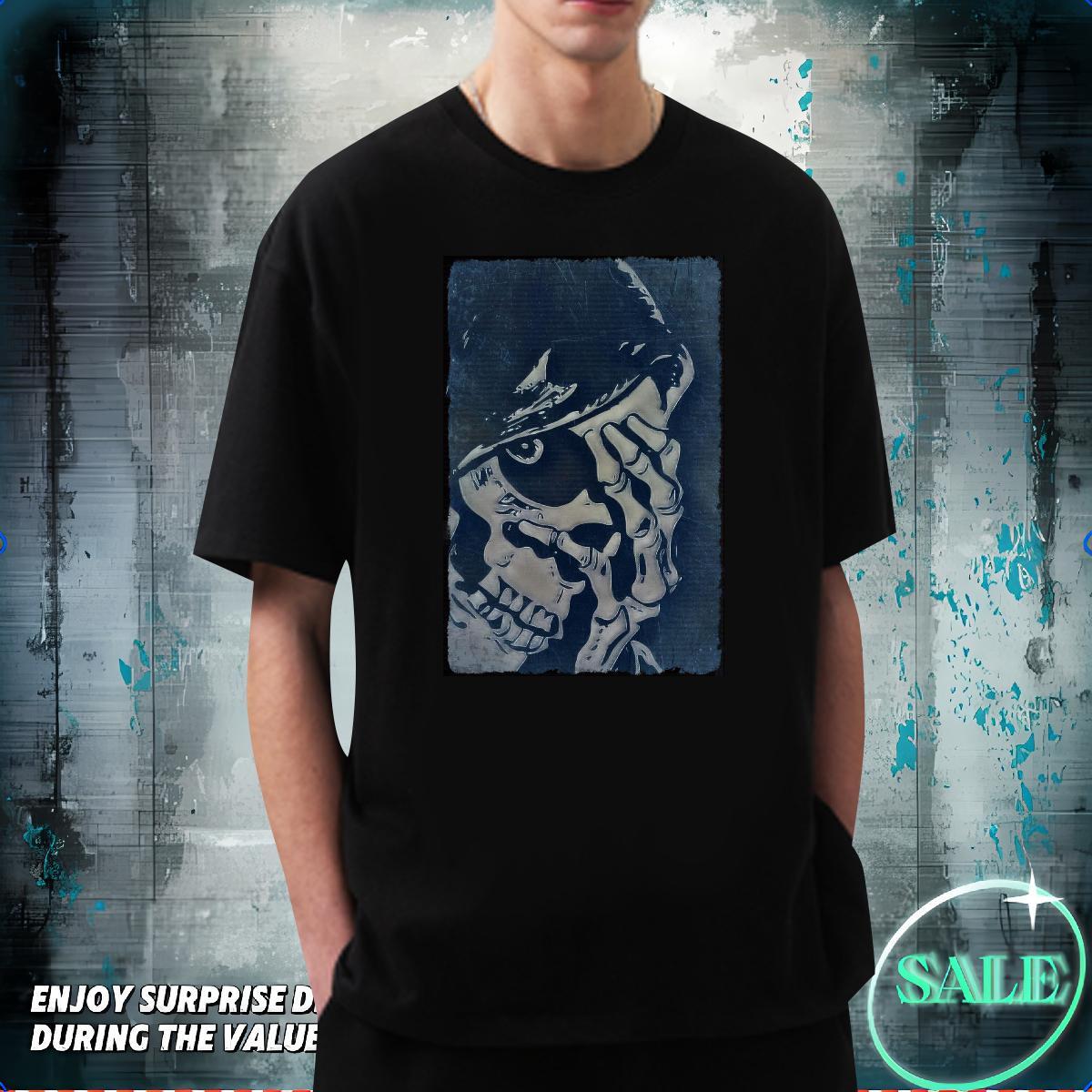 Wholesale T Shirt For Man 230g Pure Cotton skull Casual Black Oversized Breathable Short Sleeve Mens Tshirts Customized Tops