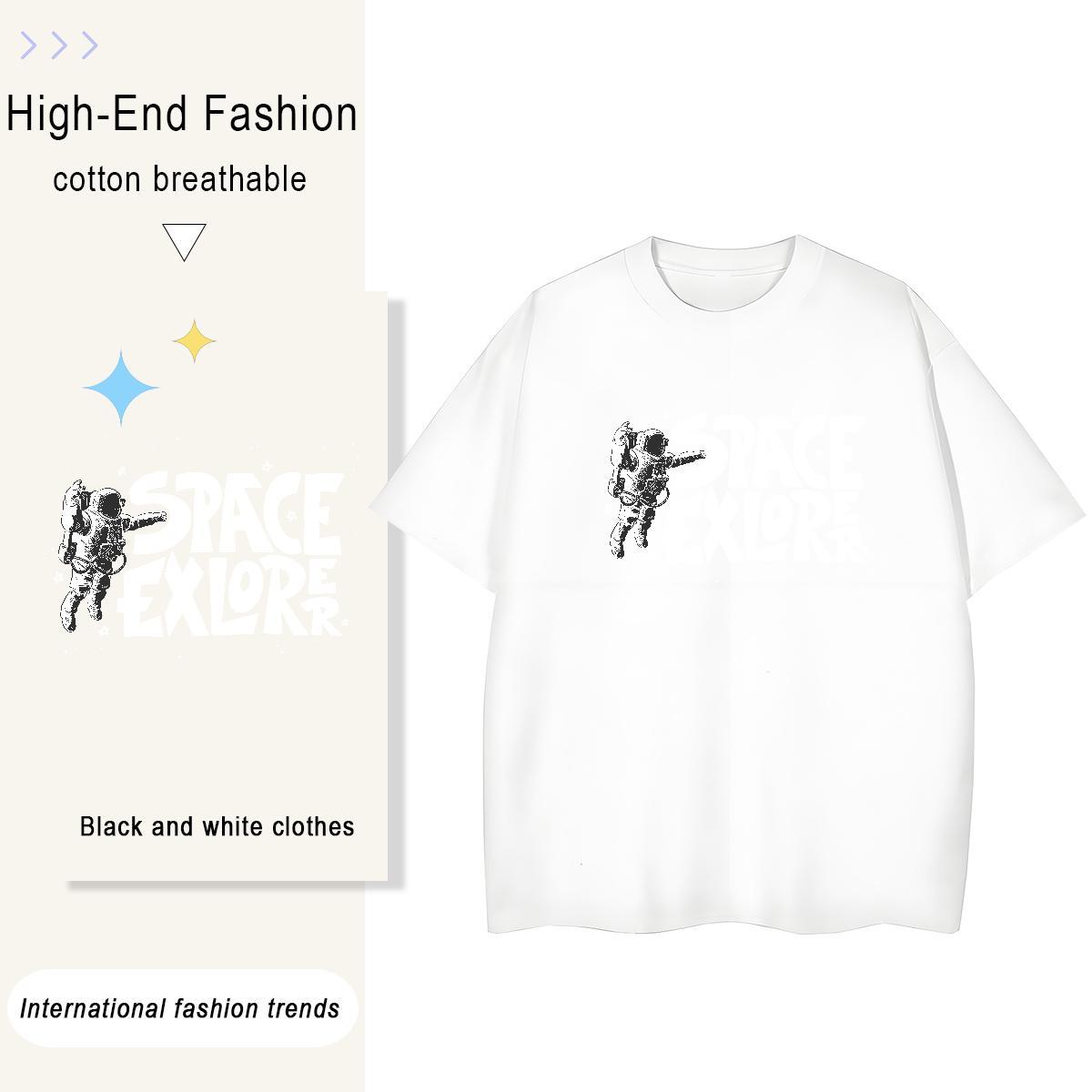 Loose fit Unisex Tshirts 230g Pure Cotton spaceman Street T Shirts Women Breathable Soft DIY Anime Tees Shirts