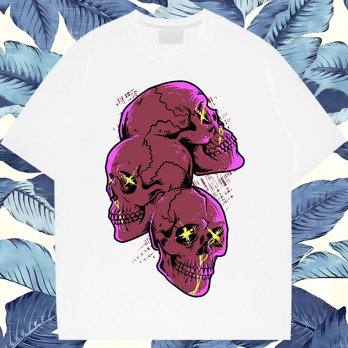 Loose Man T Shirts 100% Cotton 230g skull Casual Skull Crew Neck Couples T Shirts 2024 DIY Clothes