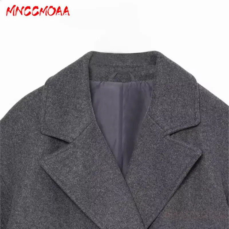 MNCCMOAA Autumn Winter Woman Fashion Loose Double Breasted Woolen Coat Female Solid Color Casual Long Sleeve Top Outerwear 240822