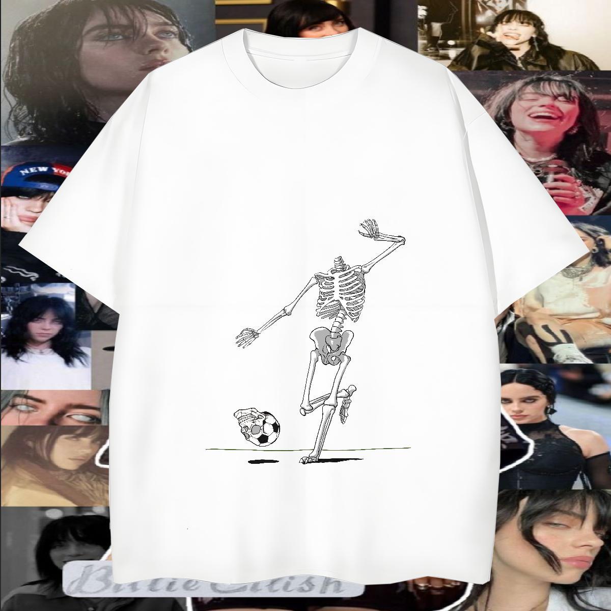 Cool Design T Shirt For Man 230g Pure Cotton skull Hip Hop Street White Plus Size Crew Neck Breathable Tshirts 2024 Summer Top Tees
