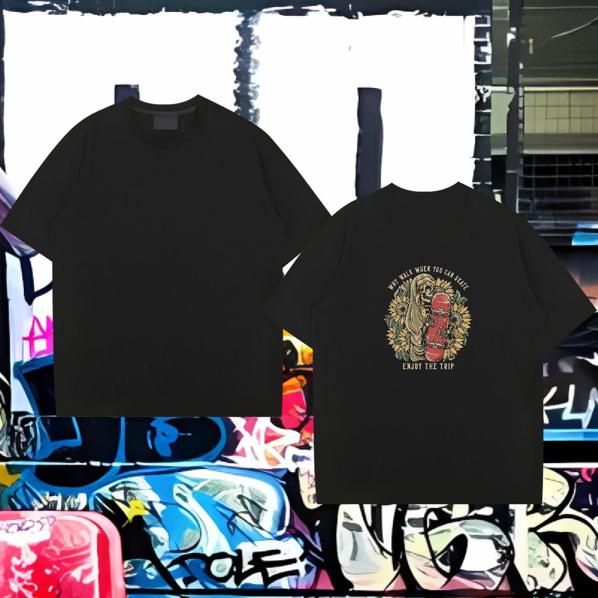 Free Shipping Men T Shirts 230g 100% Cotton skull Daily Outfit Black White Breathable Crew Neck Men Clothes T-Shirt Classic Casual Clothings