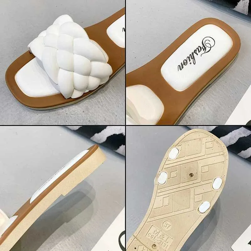 Slippers NEW Sandals Women New Open Toe Walking Solid Color Womens Shoes Woven Beach Female Lightweight Chaussure Femme H240322