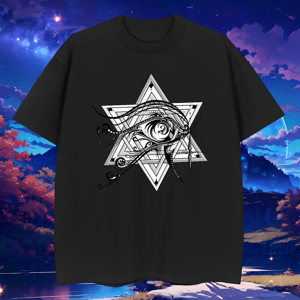 Loose T Shirts Men 100% Cotton 230g eye of the devil Anime Printing Street DIY Logo Oversized O-Neck Short Sleeve Couples T Shirts 2024 Wear