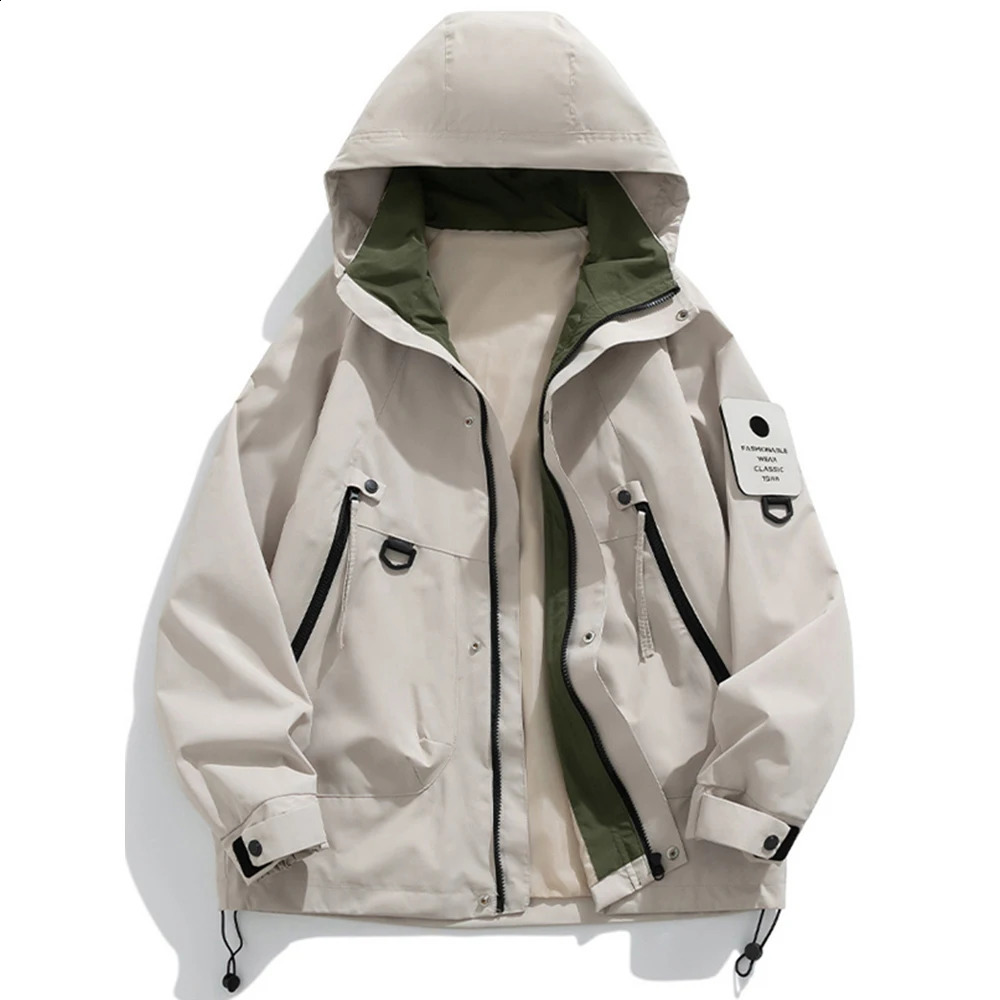 Autumn Mens Casual Jackets Korean Fashion Outdoor Hooded Windbreaker Waterproof Black Bomber Camping Loose Thin Coats 240822