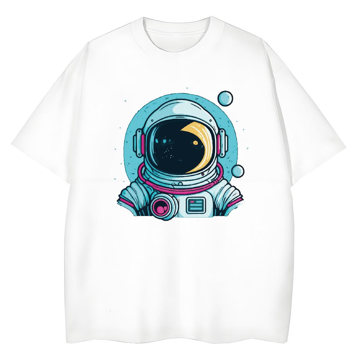 Comfortable Lady T shirt 230g Cotton cosmonaut Hip Hop Street T Shirt For Woman Short Sleeve O-Neck Anime Print Tops Shirt