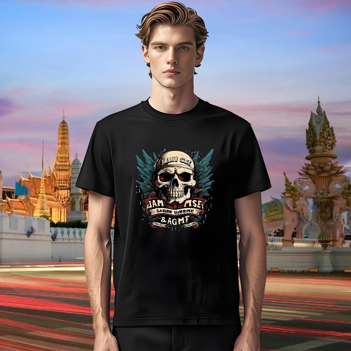 Cool T shirt 230g Pure Cotton skull Casual Daily Wear Custom Printed Short Sleeve O-Neck Tshirt for Man Woman Factory Direct Tees Shirts