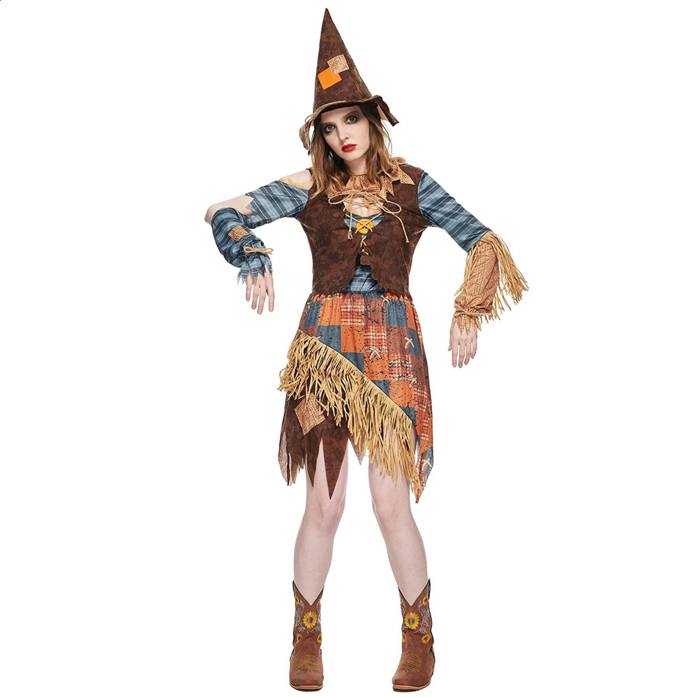 Eraspooky Womens Evil Scarecrow Role Play Halloween Costumes Stage Performance and Hats Carnival Purim Fancy Dress 240823