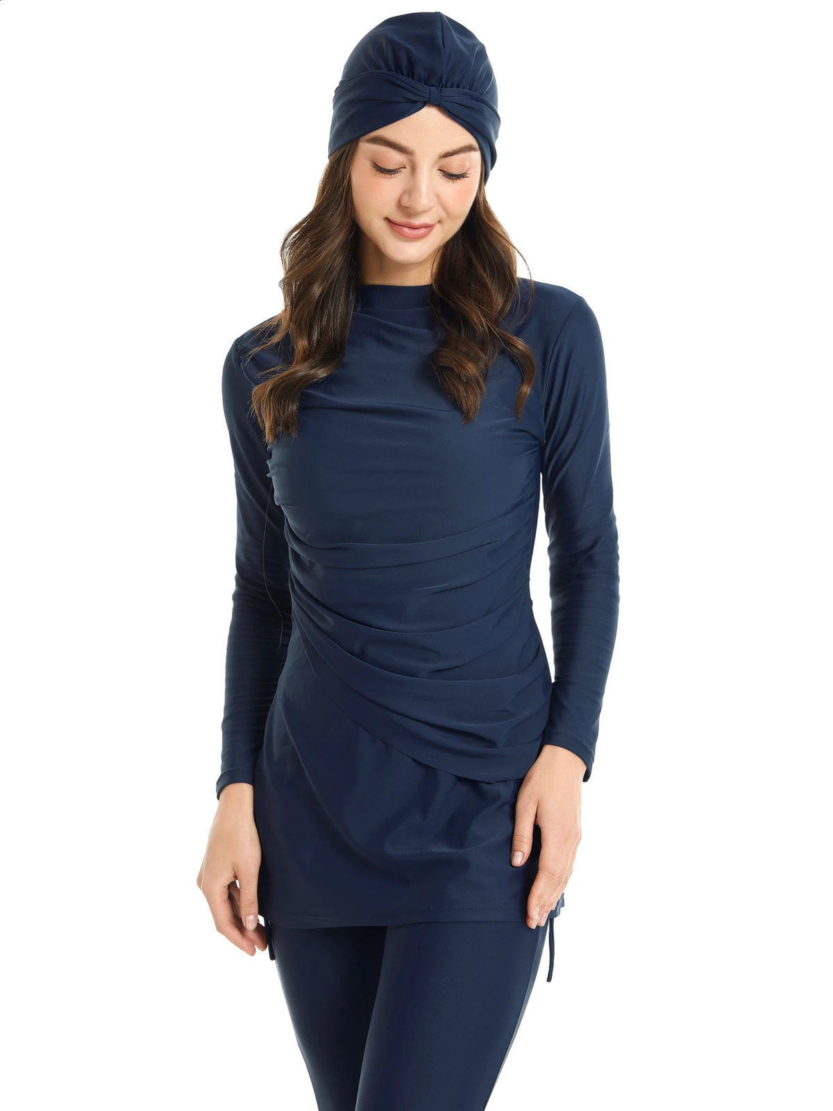 Modest Muslim Swimwear All Black Burkinis Islam Swimsuit Bikini Full Coverage Hijab Beachwear Swimwear Plus Size 3PCS i240823