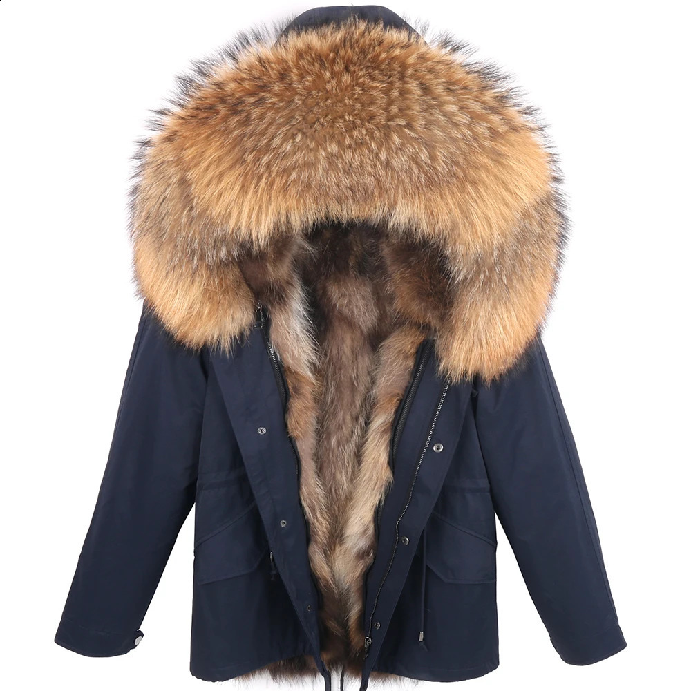 Men Winter Jacket Real Fox Fur Coat Natural Raccoon Fur Lining Outerwear Streetwear Casual Clothing Parka 240823