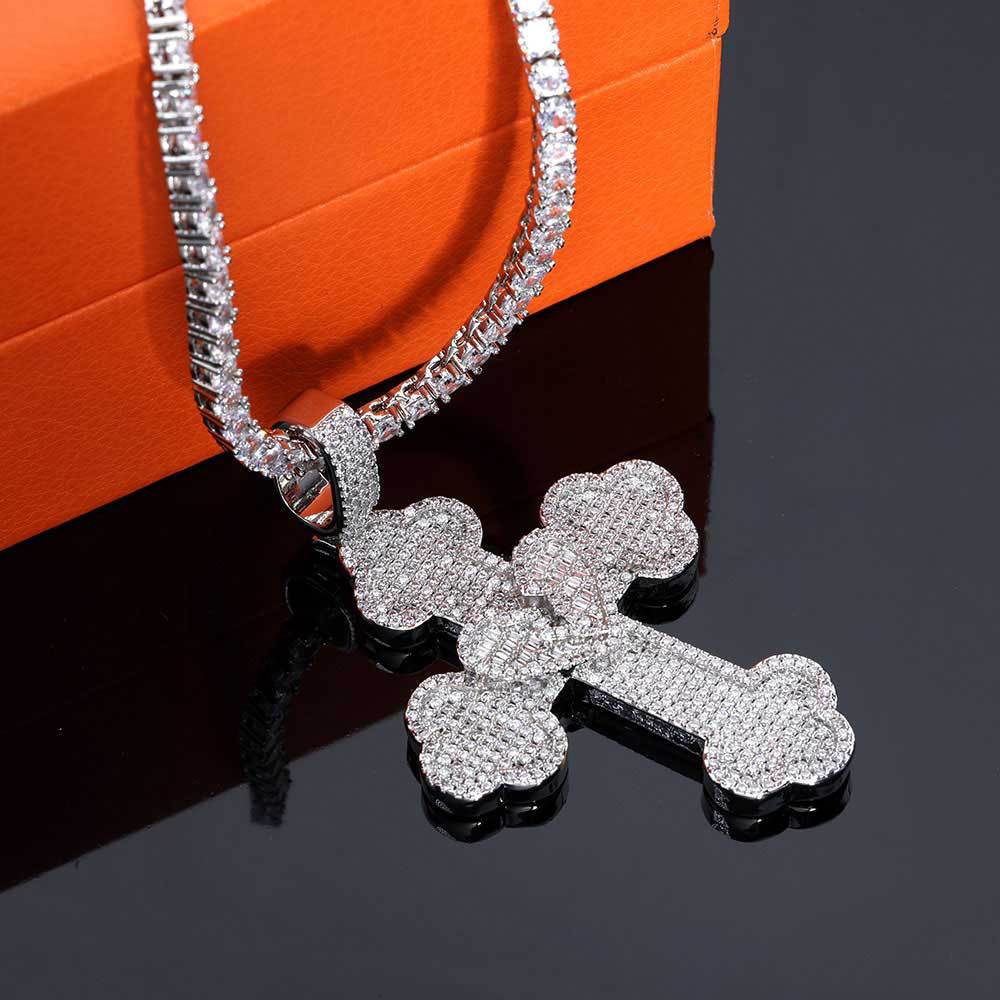Hip Hop Heartbreak Cross Cross Pendant Necklace TopBling Zircon White Gold Plated Religious Jewelry