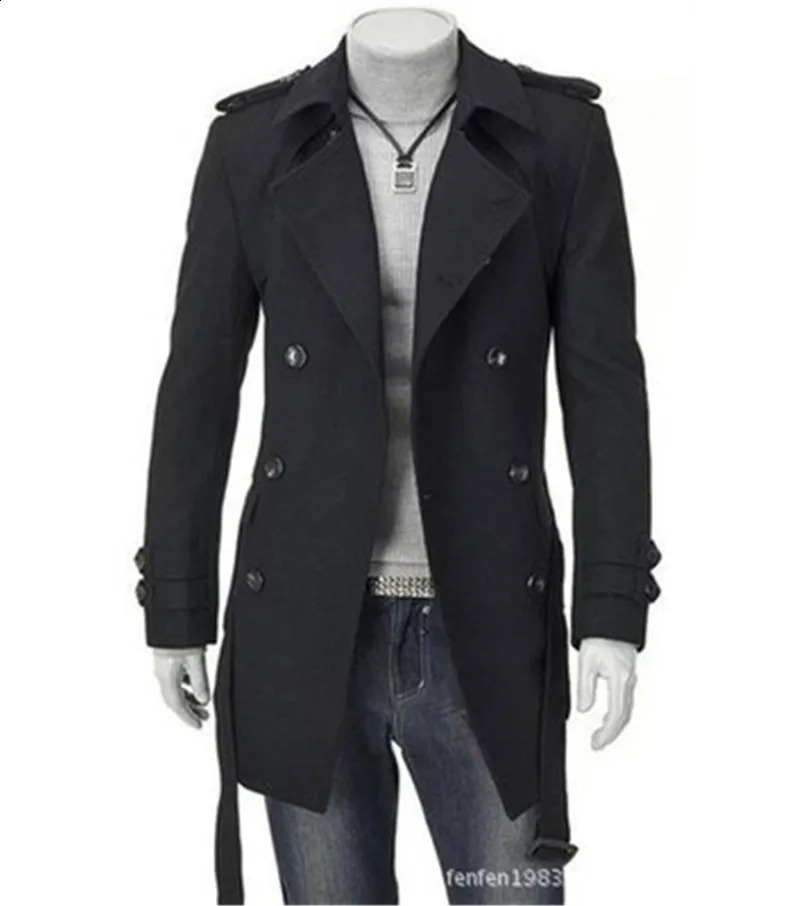 Men s Jackets Double Platoon Buckle Clothing Men Long Coat Belt Double Breasted Trench Coat Black Grey M-3XL 240822
