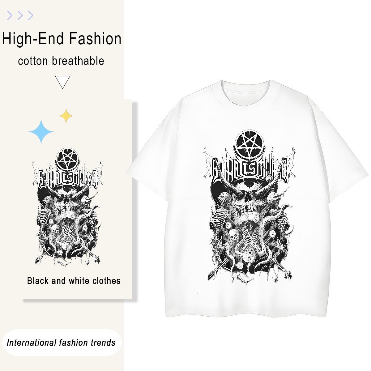 High Quality T Shirts Men 230g Pure Cotton skull Summer Casual Custom Print Oversized Short Sleeve O-Neck Mens Tshirts New Designer Tops Shirt