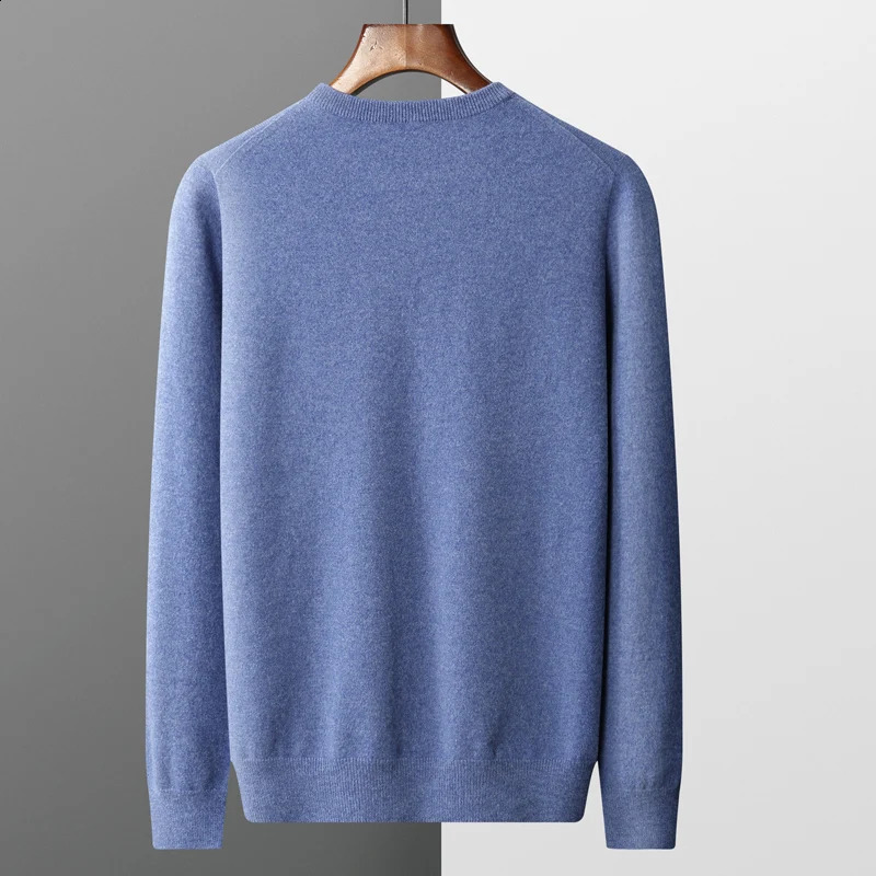 100% Merino wool mens sweater Oneck knitted long sleeved zipper solid color casual top 240822