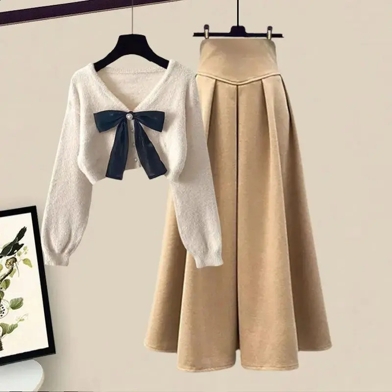 Spring and Autumn Season Set for Women Korean Edition Slimming Sweater High Waist Half Skirt Two Piece Set 240823