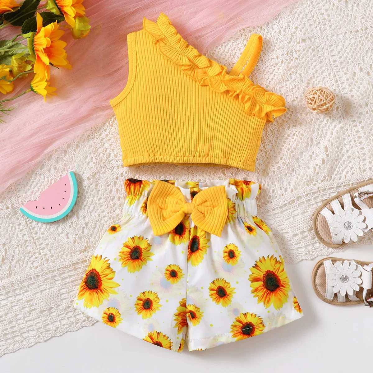New Newborn Girl Baby Summer Sling Sleeveless Cotton Casual Daily Big Bow Print Baby Clothing Set W250218