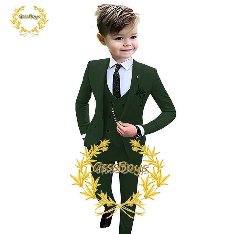 Dark green boy suit wedding evening gown 3-piece jacket pants vest formal party outfit childrens jacket 2-16 years old W240823