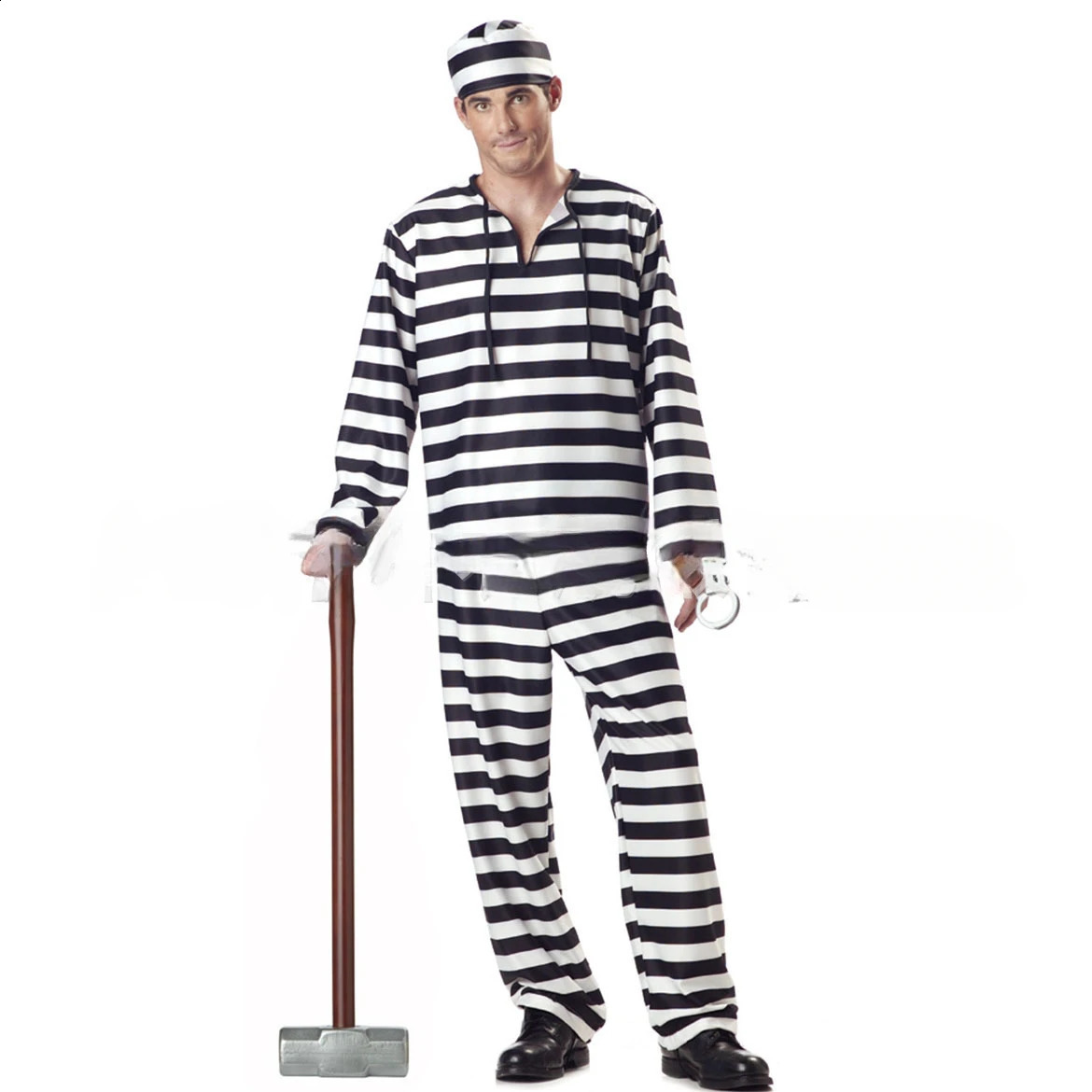 Halloween Cos Prison Couple Suit Mens Uniform Womens Black and White Striped Clothing 240823
