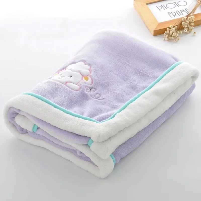 Baby Blankets Newborn Cartoon Embroidery Flannel Baby Blanket Kids Boys Girls Swaddle Wrap Infant Stroller Cover BlanketXJ240822
