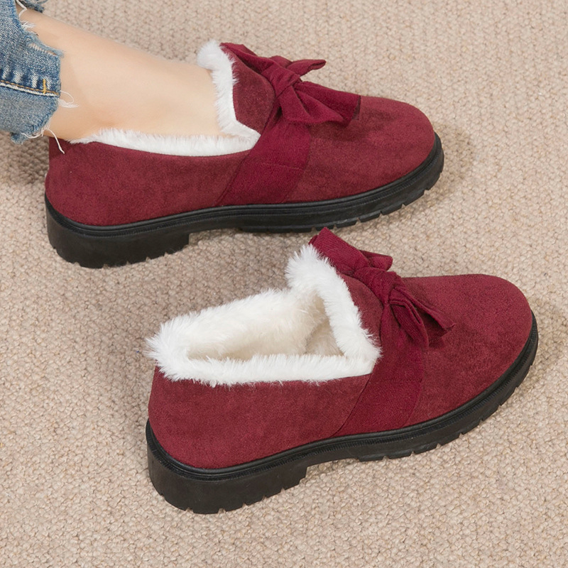 Women's velvet thickened warm and anti slip shallow mouth cotton shoes casual and versatile one foot shoes
