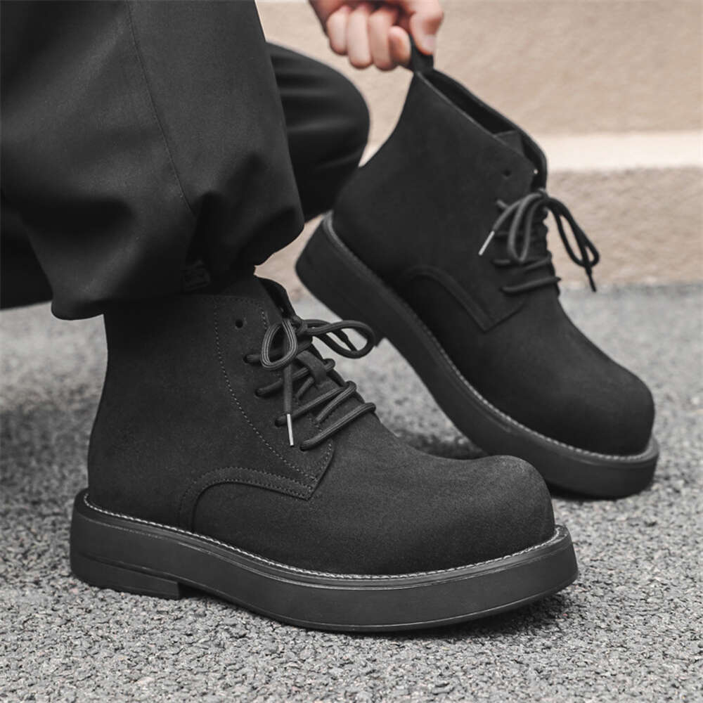 Ddmysports Autumn New Thick Soled Height Increasing Derby Mid Tube British Style Small Leather Versatile Korean Version Student Casual Shoes OUTDOOR