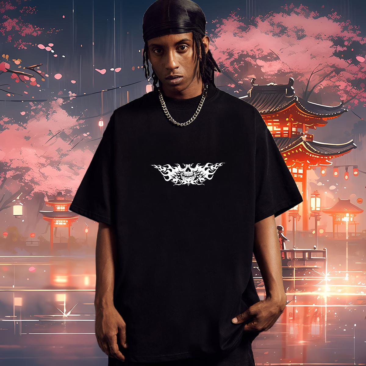 High Quality T Shirts Men 230g Pure Cotton skull Hip Hop DIY Logo Oversized Short Sleeve Soft Men Tees Fashion Casual Tops Tees