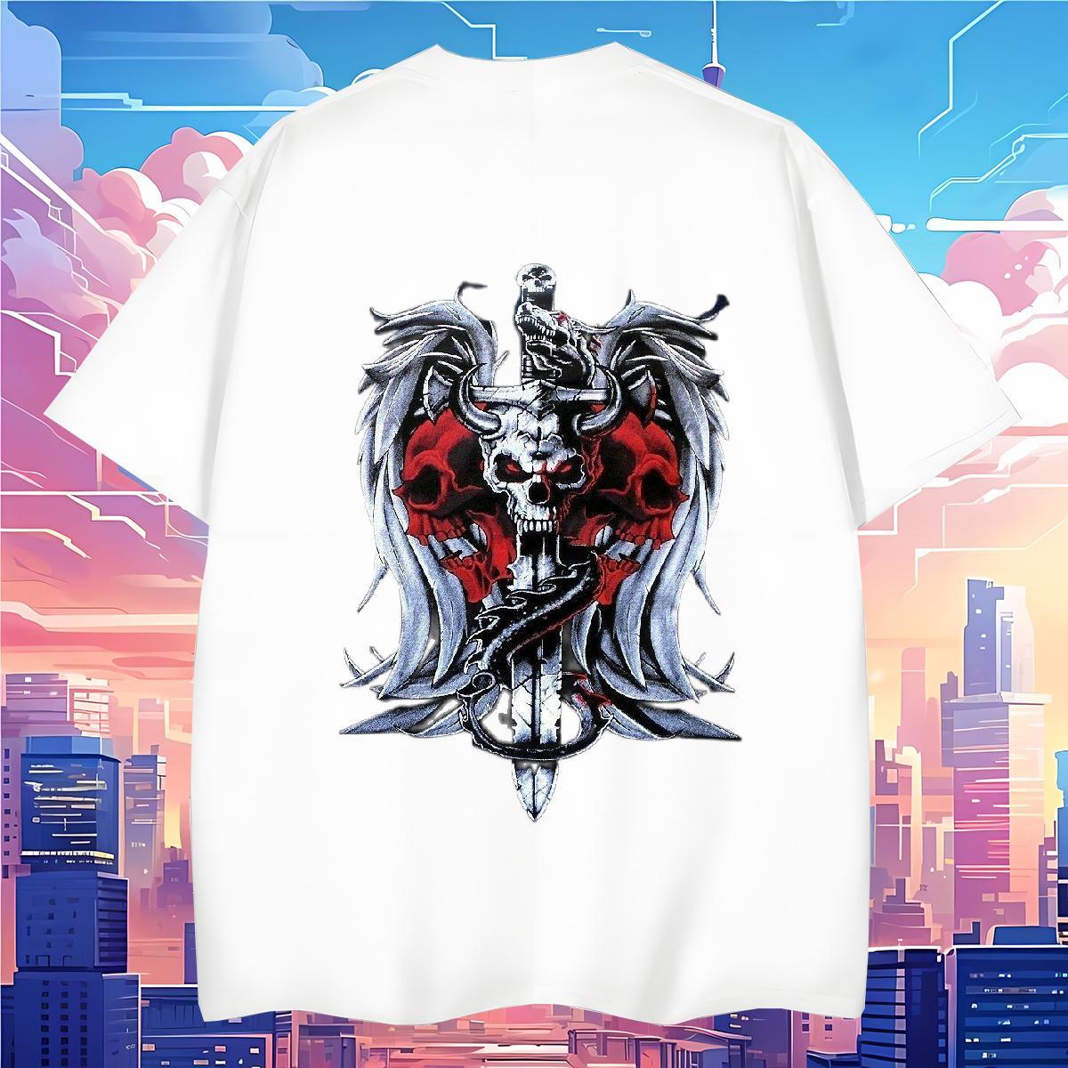 Soft T Shirt For Man 230g 100% Cotton skull Street Casual Graphic O Neck Short Sleeves Tshirts Factory Direct Wear