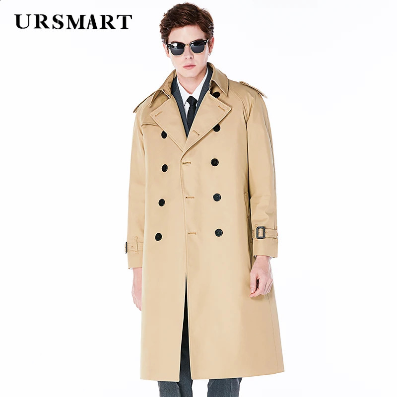 Extra long knee length trench coat mens double breasted black cotton polyester British fashion custom windbreaker jacket men 240822