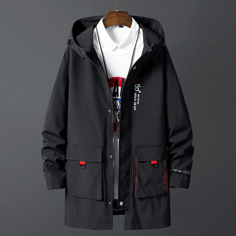 Korea Fashion Oversize 7XL 8XL Casual Mens Black Windbreaker Jackets Long Trench Coat For Spring Autumn Winter Clothes 240822