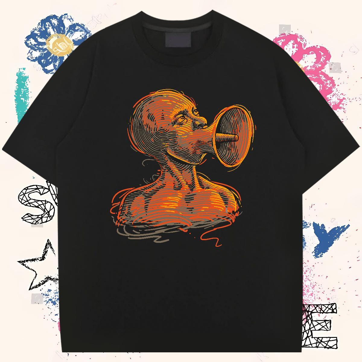 Popular Man T Shirts 100% Cotton 230g ET High Street Hip Hop Floral Print Breathable Short Sleeve Men Tops Tees Classic Polos