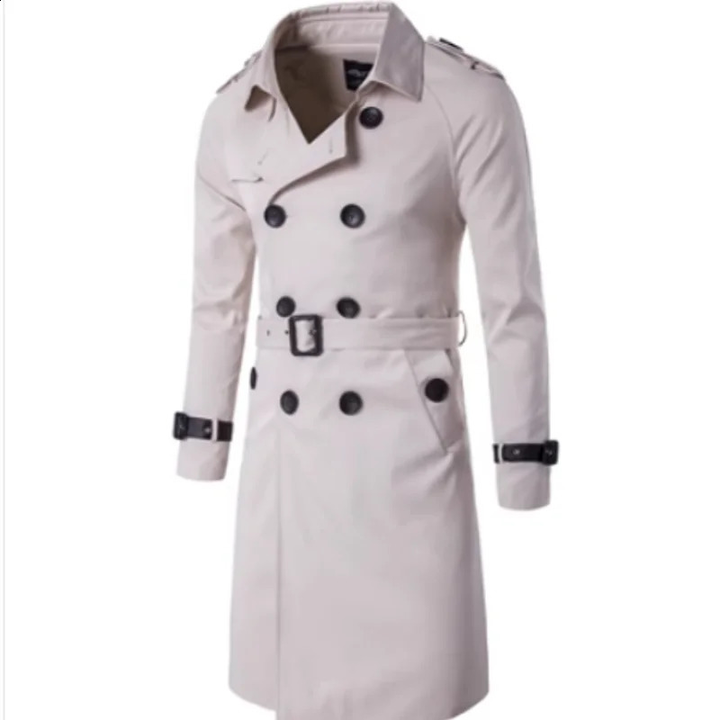 Mens Spring Autumn Windbreak Overcoat Long Trench Coats with Belt Male Pea Coat Double Breasted Peacoat 240822