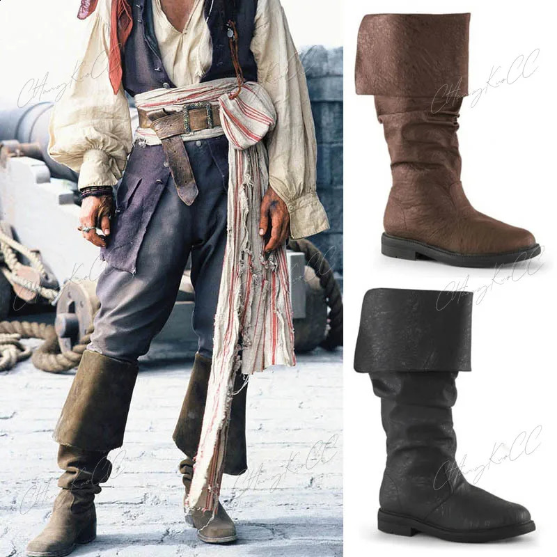 Medieval pirate mens boots Viking Rapp Nordic boots Renaissance retro steampunk Gothic shoes Robin clothing leather Haddock 240823