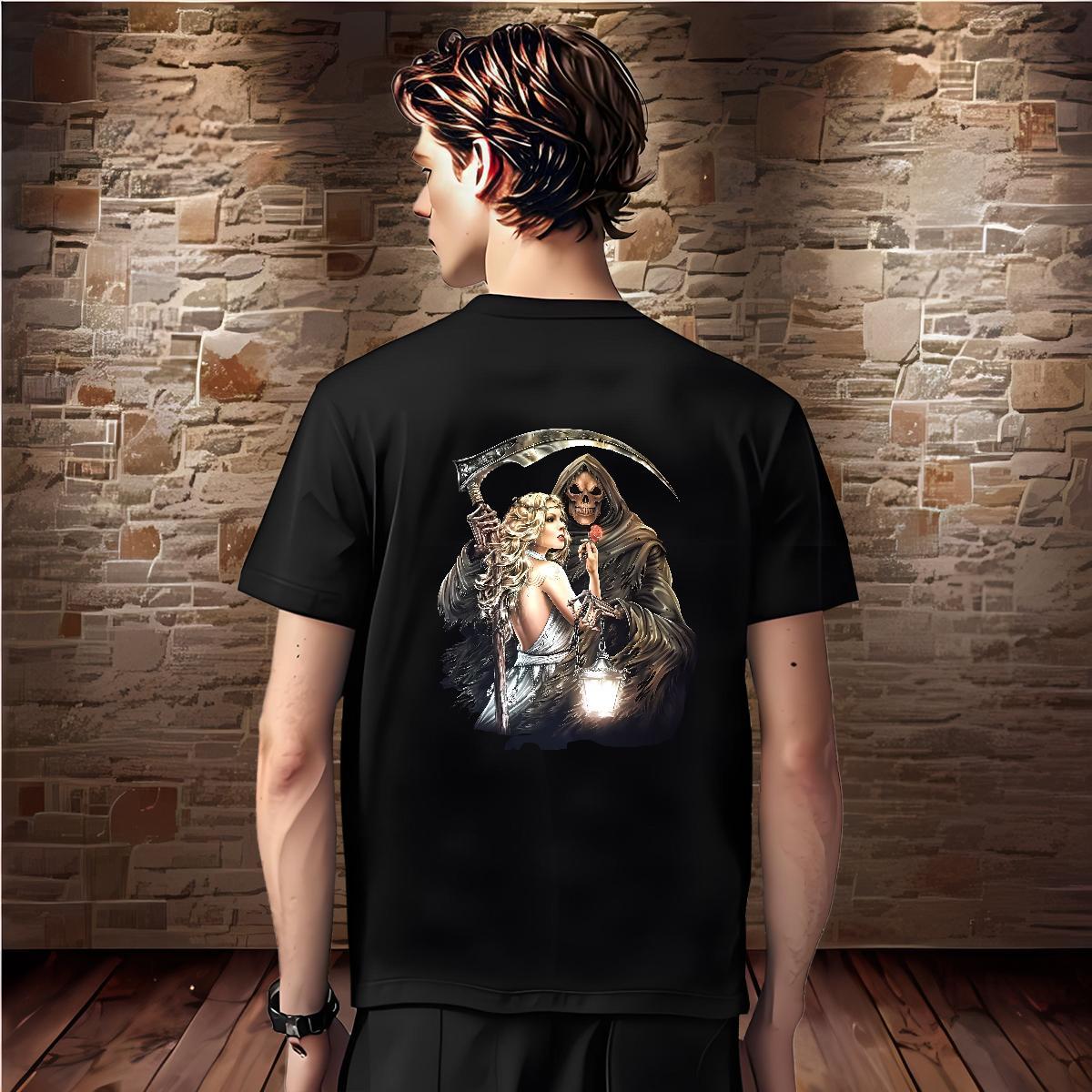 Loose T-Shirts for Men 230g Cotton skull Daily Outfit Plus Size Cartoon Pure Cotton Mens Tshirts Fashion Clothings
