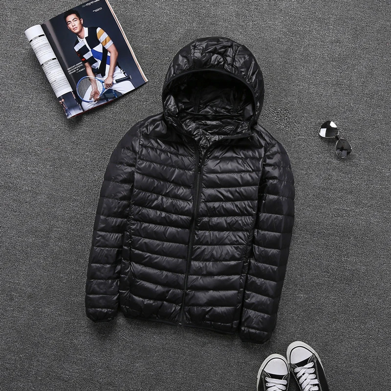 Autumn mens fashion boutique solid color lightweight casual hooded collar down jacketmens jacket 240822