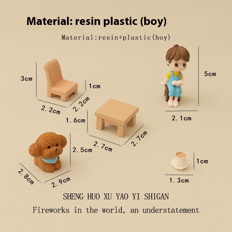 Miniature Table and Chair Combo Featuring Adorable Boys and Pets - Perfect for Kids' Room Decoration