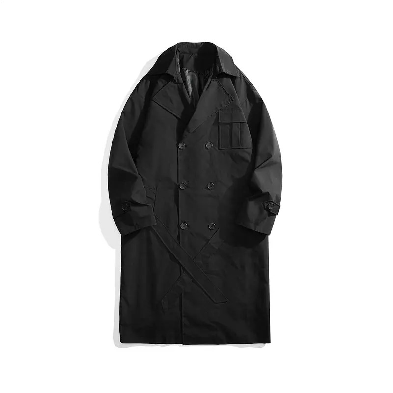 Streetwear Men Trench Coat Hip Hop Fashion Trench Male Long Windbreaker Loose Turn-down Collar Men Overcoat Korean Large Size 240822