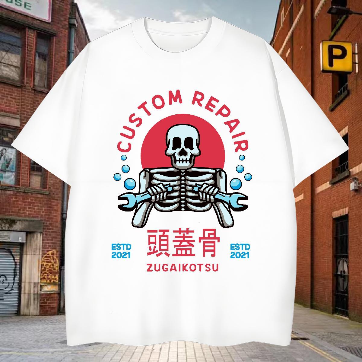 TOP Quality T-Shirts 230g Pure Cotton skull Hip Hop Street Cartoon Printing L-4XL Breathable Short Sleeve Men Tops Tees Designer Fashion Polos