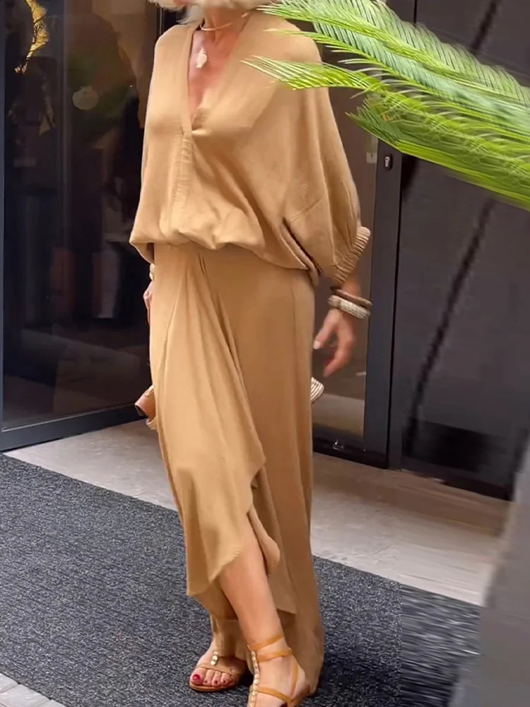 Drauuing Batwing Sleeve Blouse Slim Skirt Sets Summer Women Office Solid Skirt Matching Suit Casual Skirt Two Piece Set Vestidos 240823
