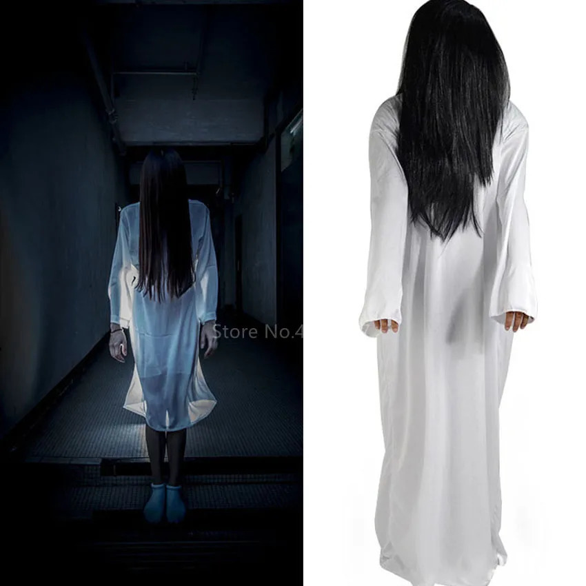 Adult Halloween female cosplay costume horror ghost mountain village Sadako Oort carnival party zombie witch wig dress cross set 240823