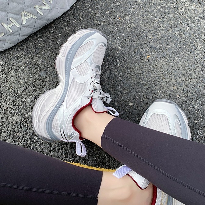 Ddmysports Ddmysports Cowhide Edition Grape Mom Same Style Lace Splicing Increased Thick Bottom Casual Sports For Women P Dad Shoes OUTDOOR