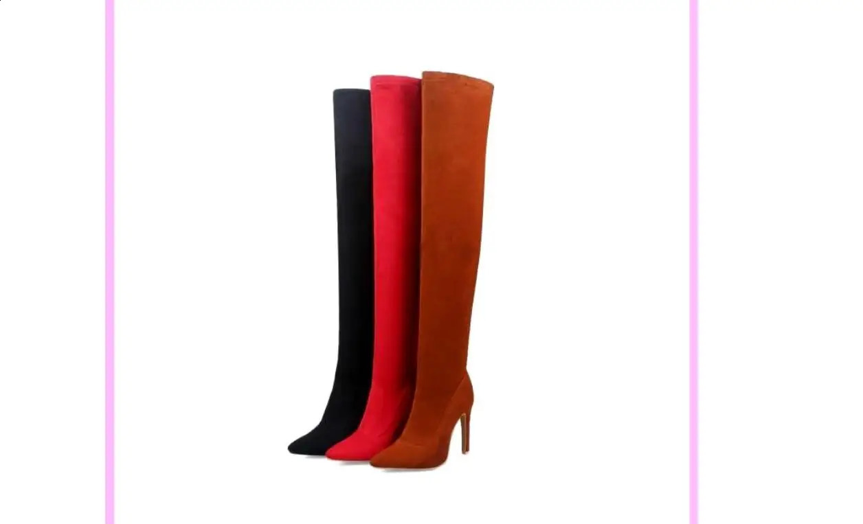 Womens elastic fabric high knee boots patent leather high knee boots womens waterproof red party comfortable boots womens shoes 240823