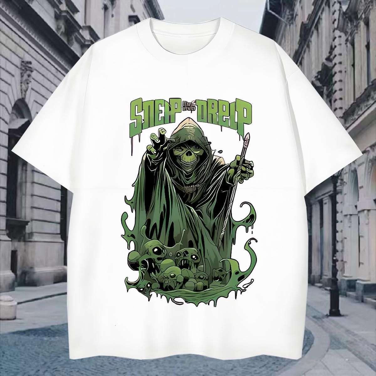 Popular T-Shirts 100% Cotton 230g skull Casual Beach Plus Size Cartoon Breathable Short Sleeve Men Tops Tees 2024 New Clothes