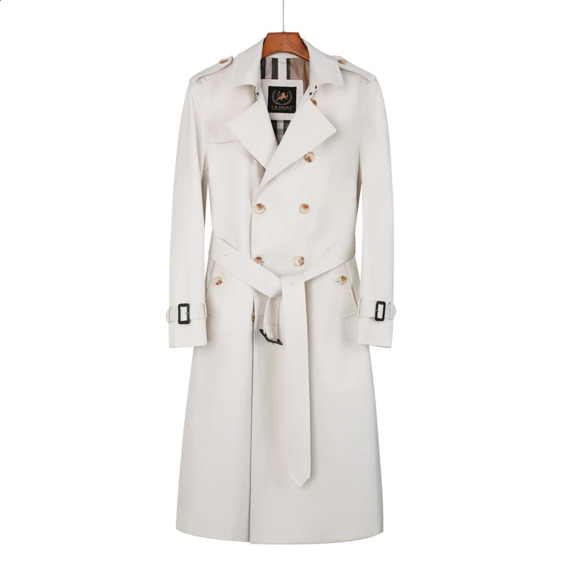 mens long trench coat knee length double breasted autumn and winter rainproof thickened down vest British classic windbreak 240822
