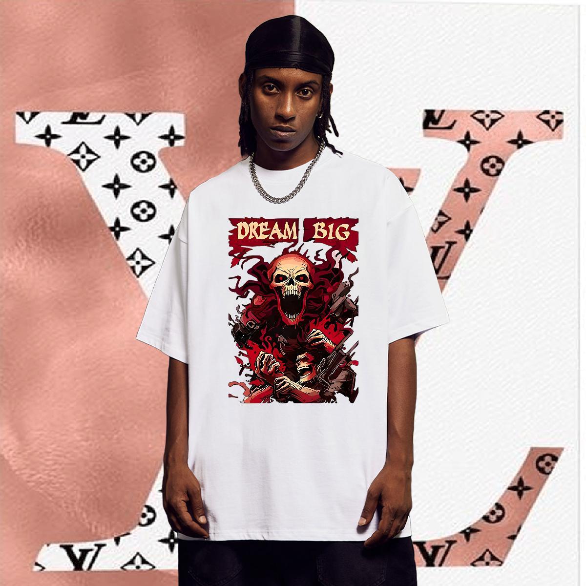 Unisex Mens T Shirts 230g Cotton skull Casual Plus Size Cartoon Breathable Short Sleeve Tshirt for Man Woman Custom Polos