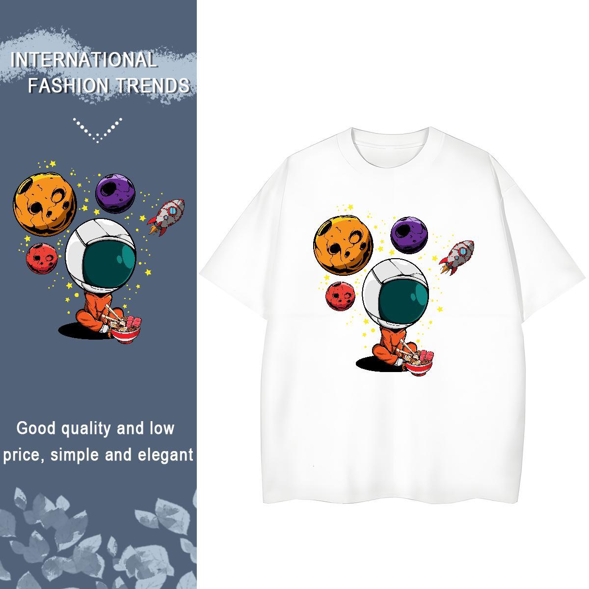 Popular Women Tees 100% Cotton 230g cosmonaut Home Outdoor Women T Shirts Breathable Crew Neck Floral Print Wear