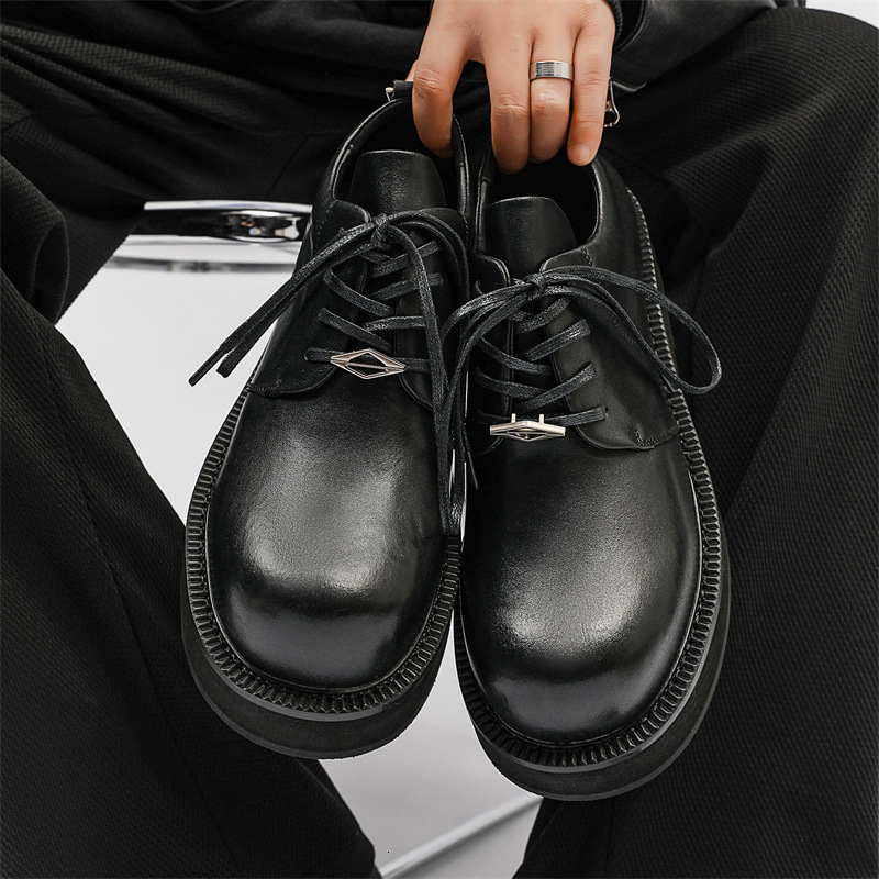 Ddmysports Spring New Genuine Derby Thick Sole Eightening British Style Small Leather Versatile Korean Edition Student Casual Shoes OUTDOOR